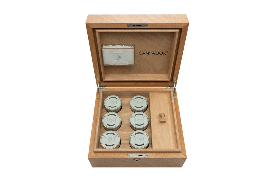 cannador weed humidor with 6 strain containers